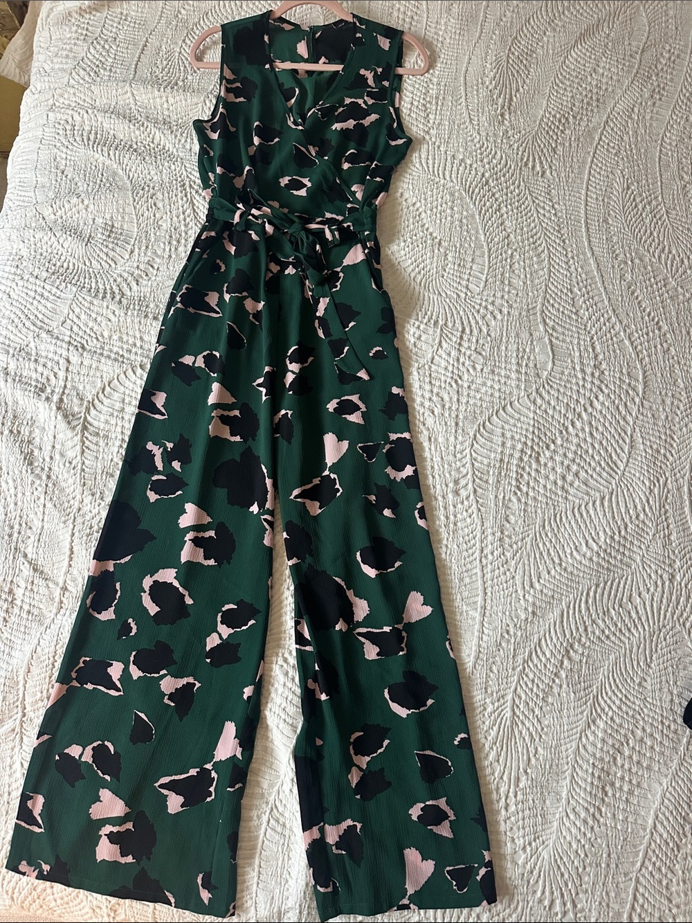 Only Dark Green Sleeveless Wide-Leg Jumpsuit with Pink and Black Print